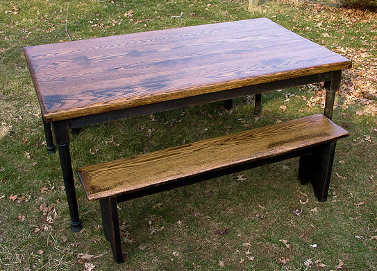 Primitive farmhouse table and bench